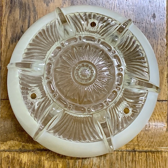 1920s 1930s Antique Art Deco Frosted Glass 3 Hole Canopy Light Shade Diffuser - Picture 12 of 16